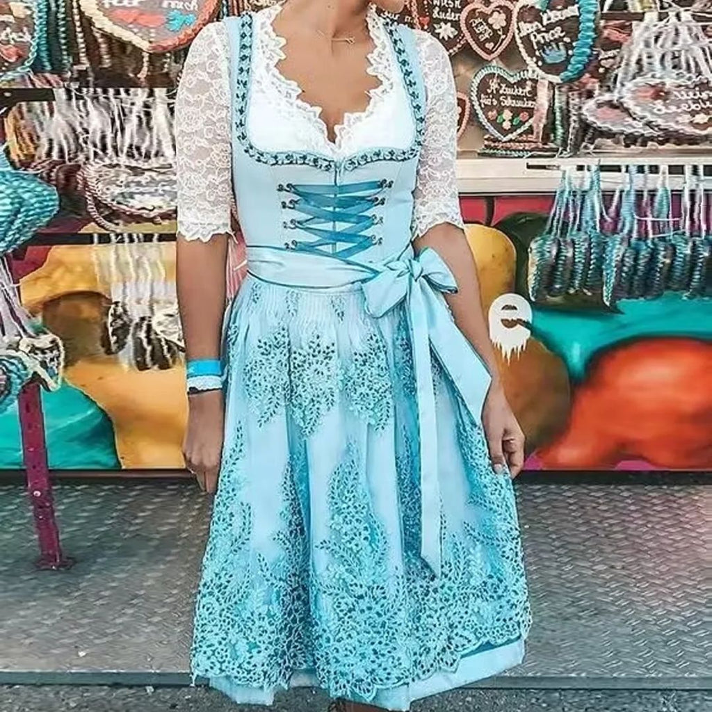 Printed Bavarian Dirndl Dress - Oktoberfest Fancy Dress Costume