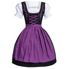 Square Neck Dirndl Dress - Bavarian Oktoberfest Costume with Apron