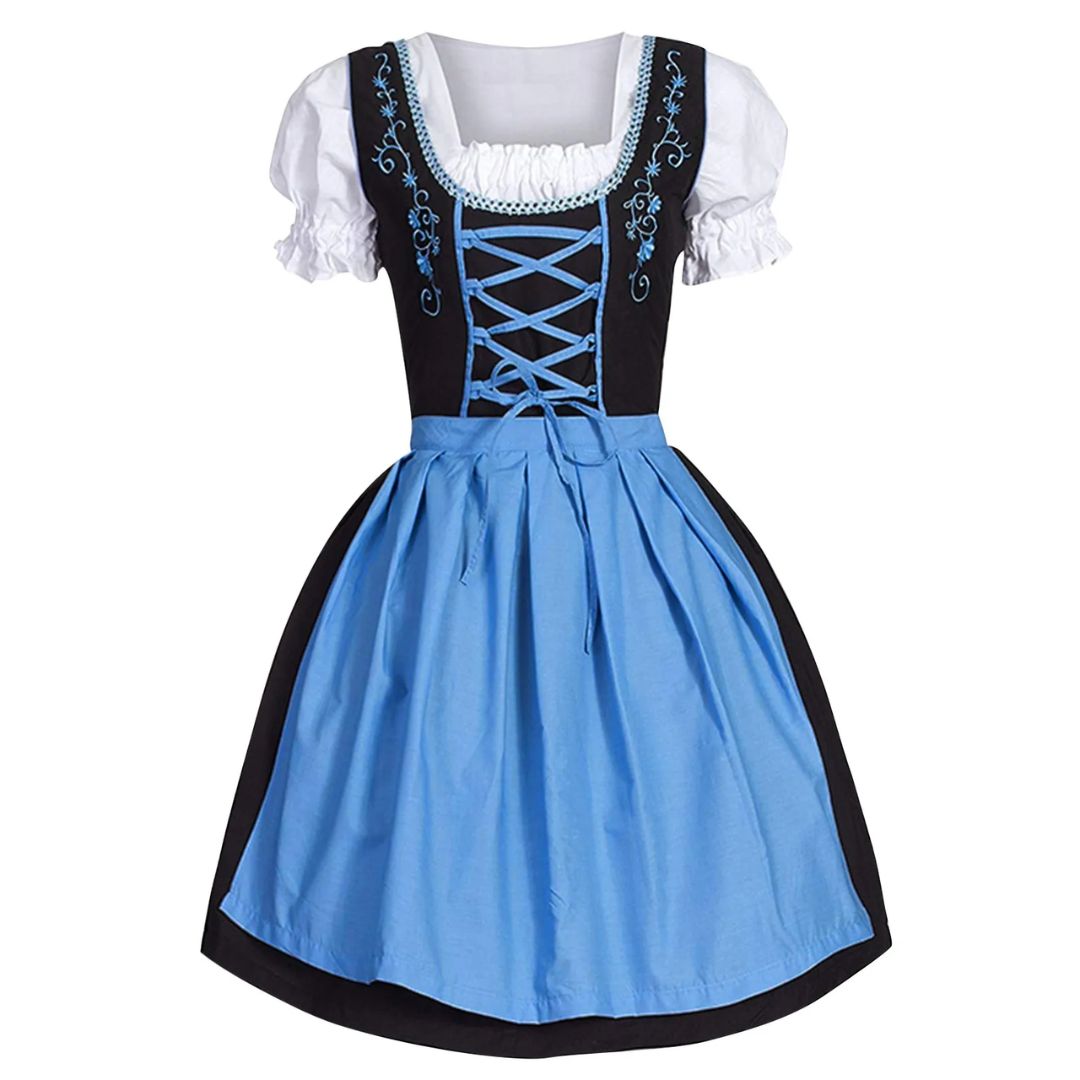 Dirndlové šaty s hranatým výstřihem – bavorský kostým na Oktoberfest sástěrou