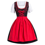 Square Neck Dirndl Dress - Bavarian Oktoberfest Costume with Apron