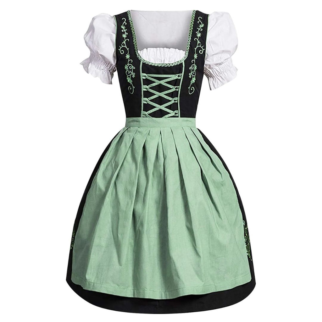 Square Neck Dirndl Dress - Bavarian Oktoberfest Costume with Apron