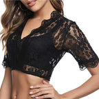 Lace Dirndl Blouse - Short Sleeve Crop Top for Oktoberfest