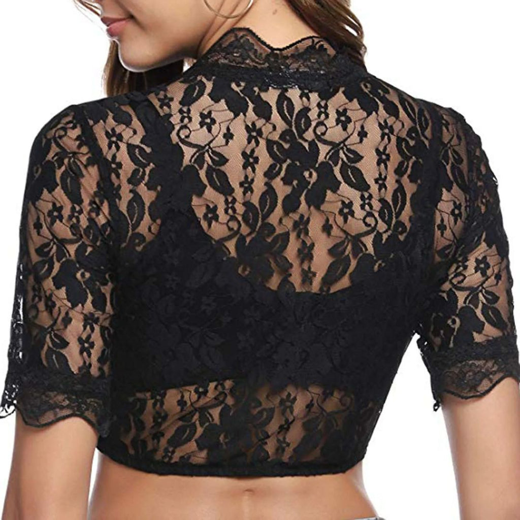 Lace Dirndl Blouse - Short Sleeve Crop Top for Oktoberfest