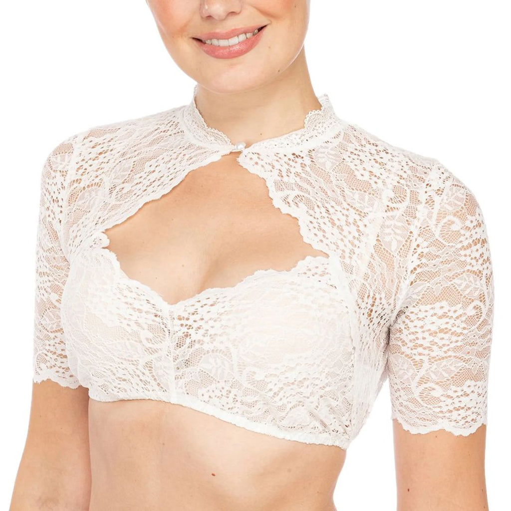 Krajková dirndlová halenka pro plnoštíhlé – crop top na Oktoberfest