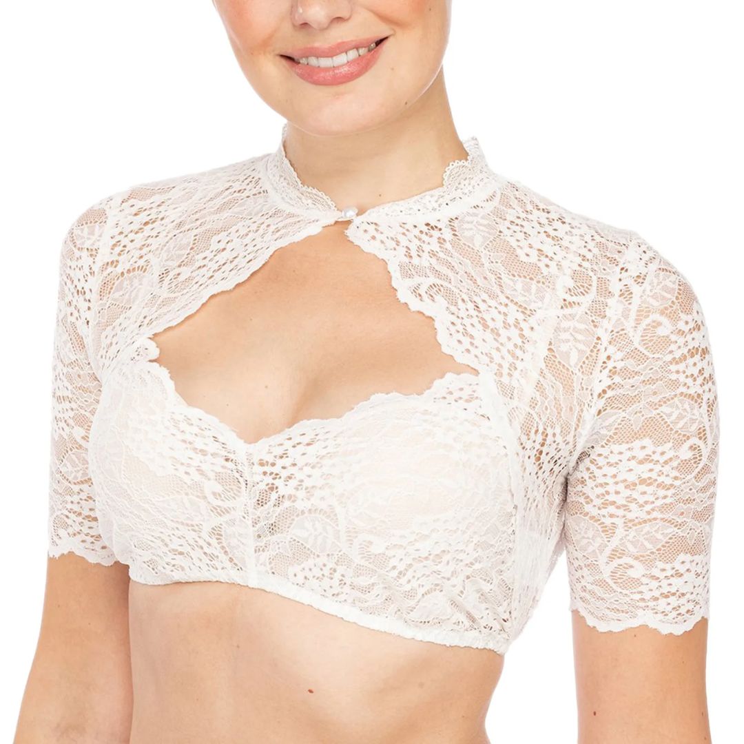Krajková dirndlová halenka pro plnoštíhlé – crop top na Oktoberfest