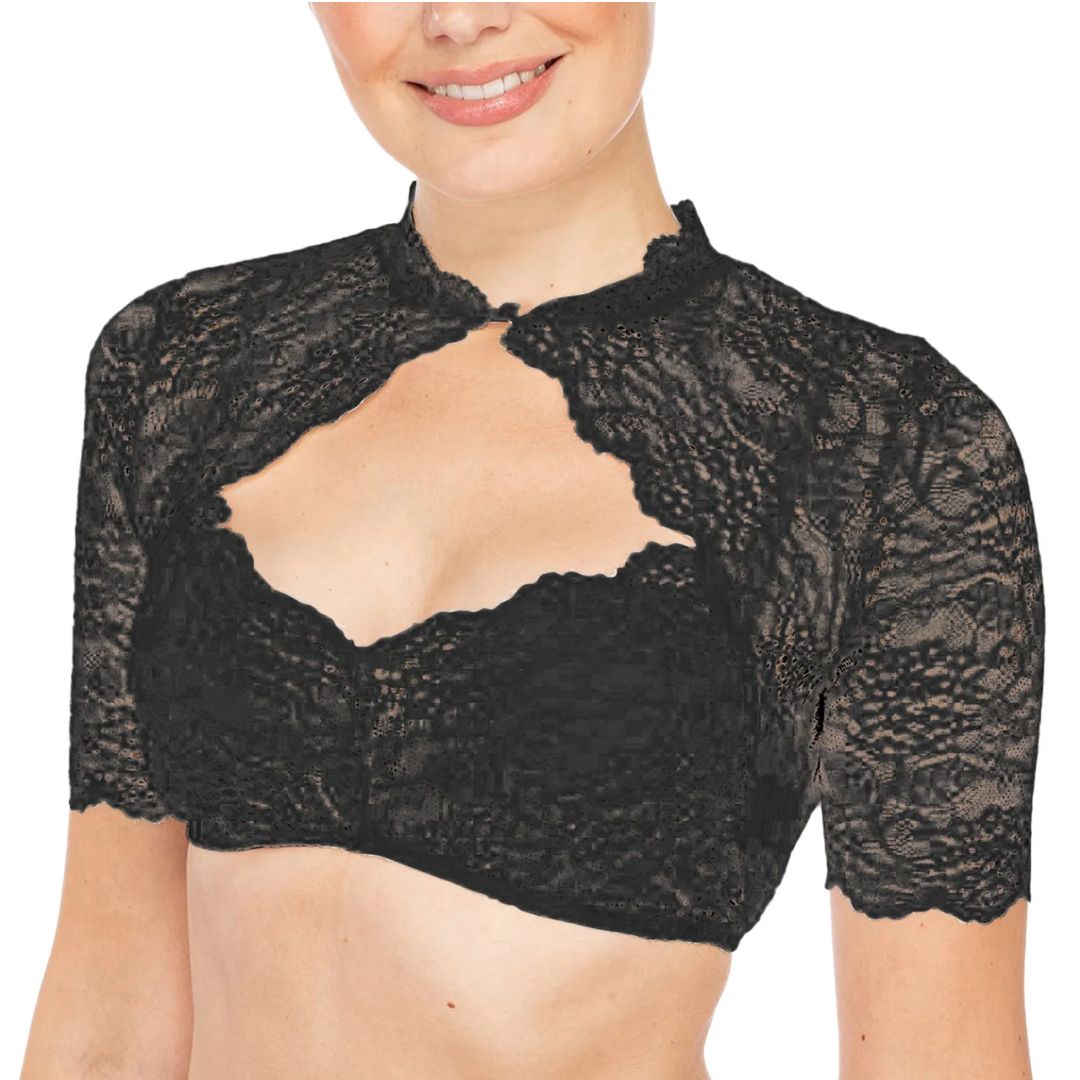 Krajková dirndlová halenka pro plnoštíhlé – crop top na Oktoberfest