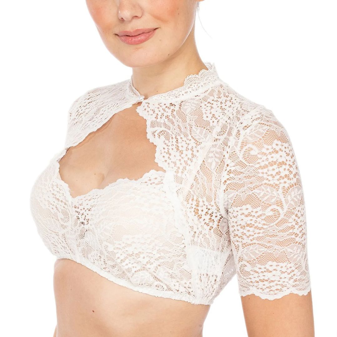 Krajková dirndlová halenka pro plnoštíhlé – crop top na Oktoberfest