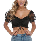 Black and White Lace Dirndl Blouse - Underwire Crop Top