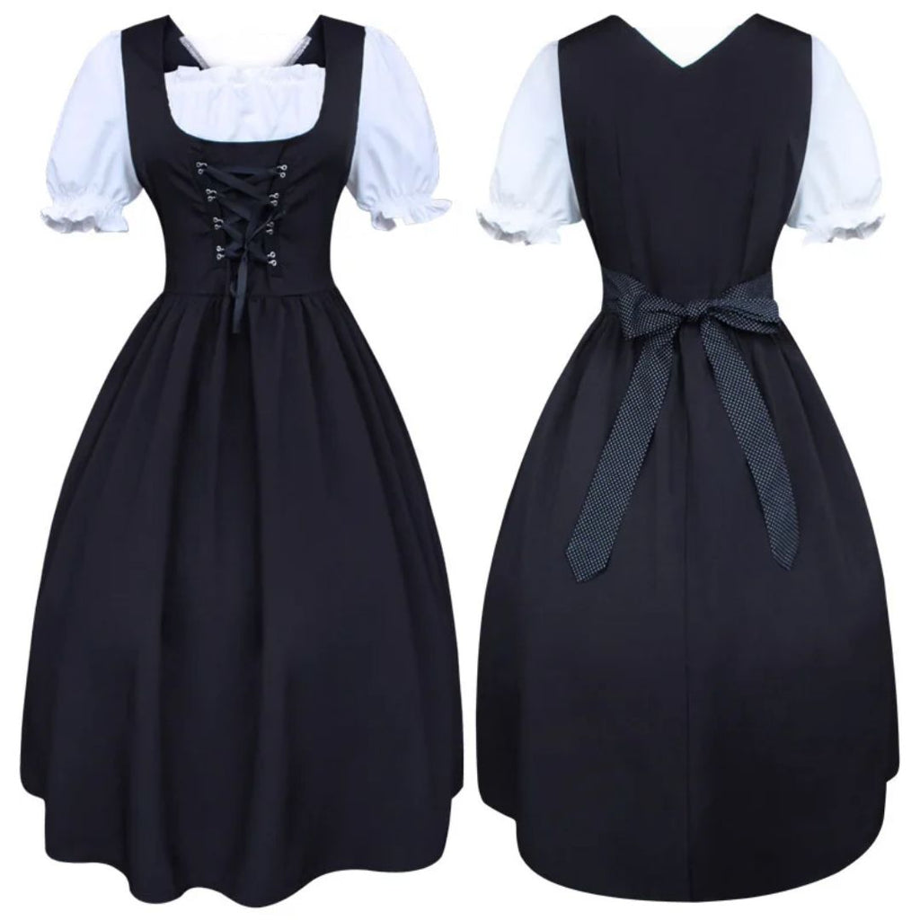 Black Bavarian Dirndl Dress - Oktoberfest Costume with Apron
