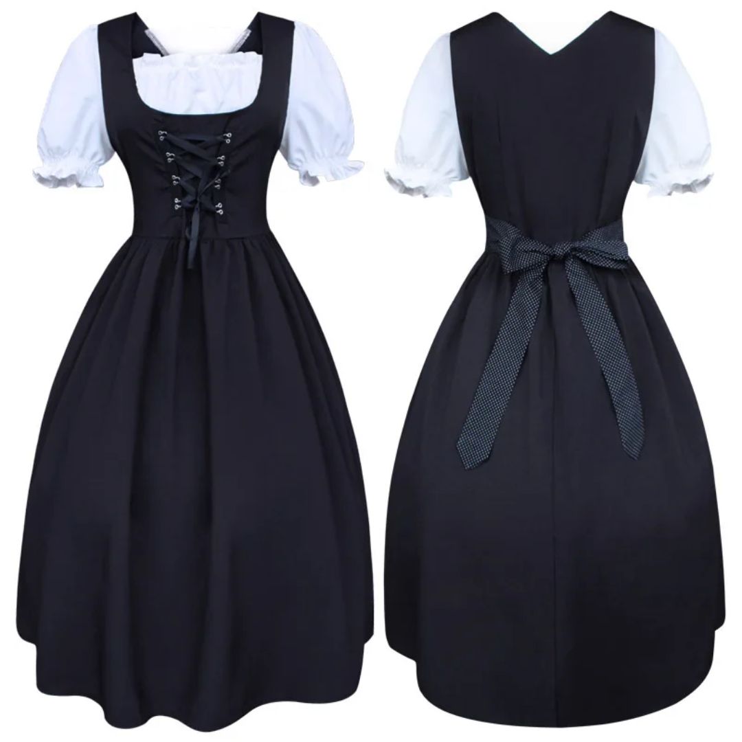 Černé bavorské dirndl šaty – kostým na Oktoberfest s zástěrou