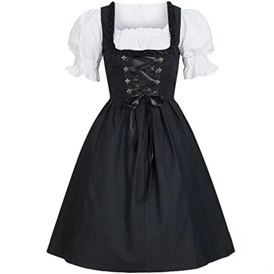 Černé bavorské dirndl šaty – kostým na Oktoberfest s zástěrou