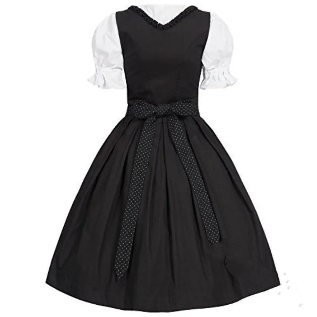 Black Bavarian Dirndl Dress - Oktoberfest Costume with Apron