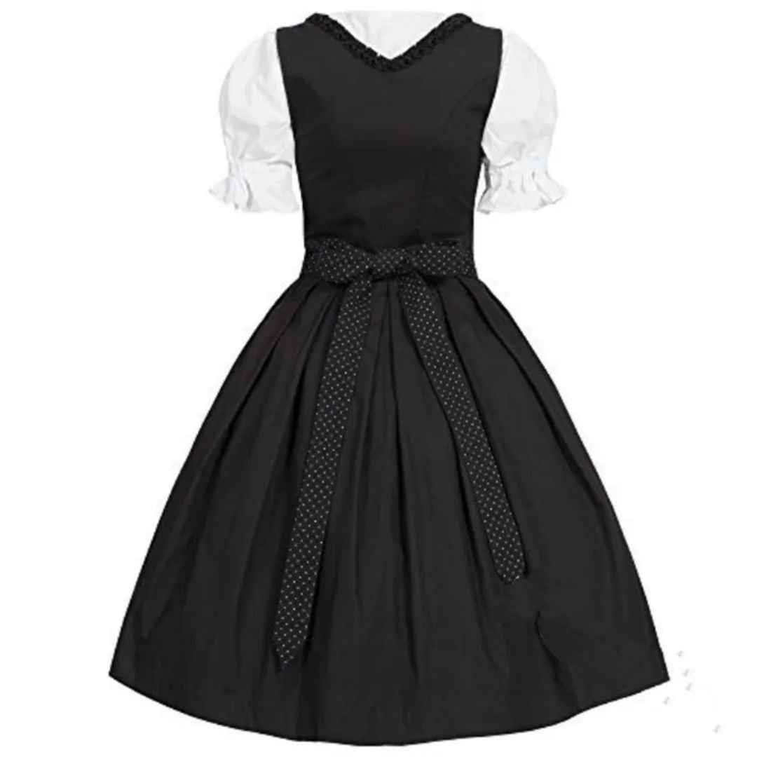 Černé bavorské dirndl šaty – kostým na Oktoberfest s zástěrou