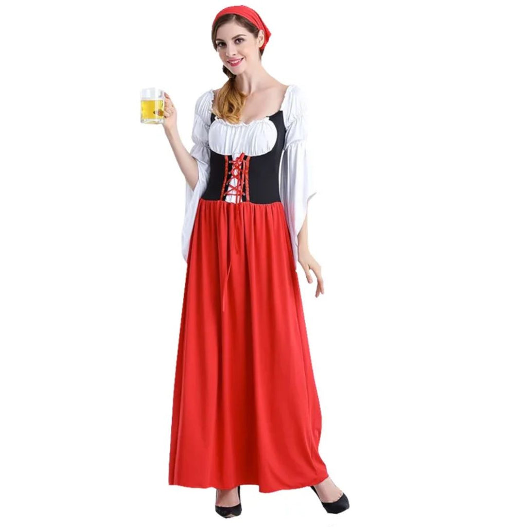 Red Bavarian Dirndl Dress - Oktoberfest Costume for Carnival and Cosplay