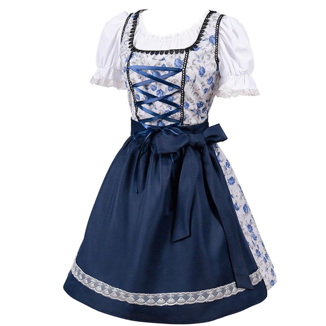 Bavarian Dirndl Dress - Oktoberfest Outfit with Lacing and Apron