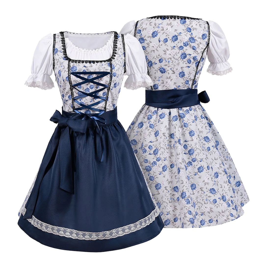 Bavorský dirndl – outfit na Oktoberfest se šněrováním a zástěrou