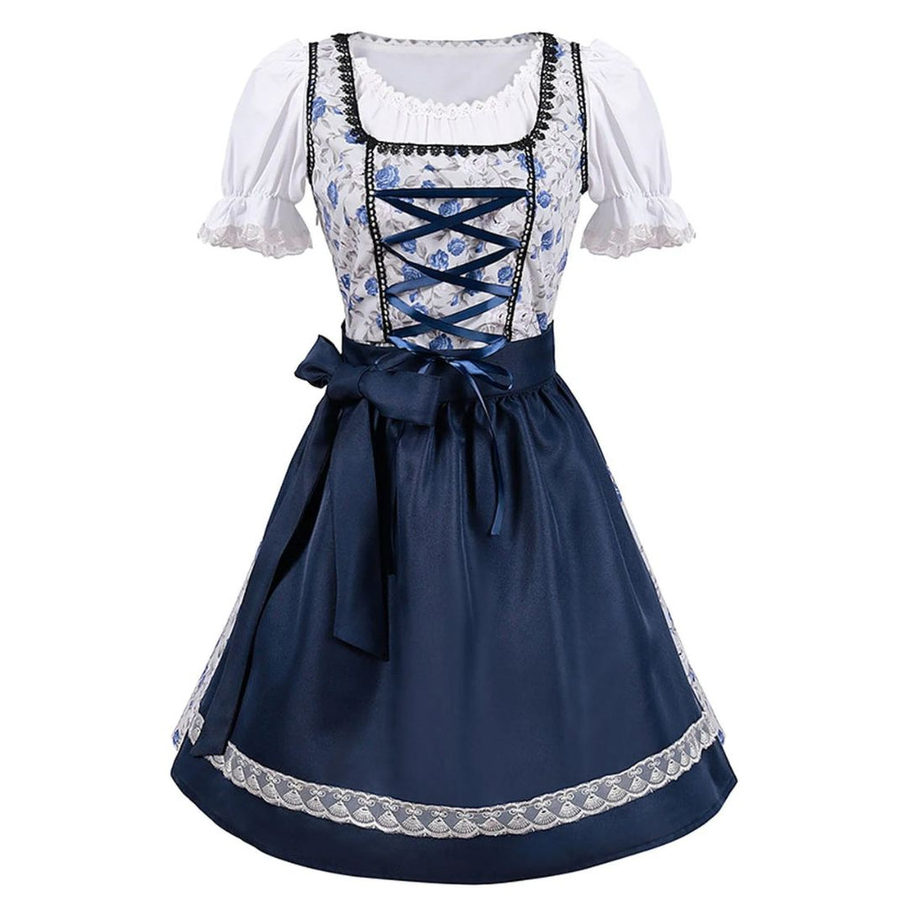 Bavarian Dirndl Dress - Oktoberfest Outfit with Lacing and Apron