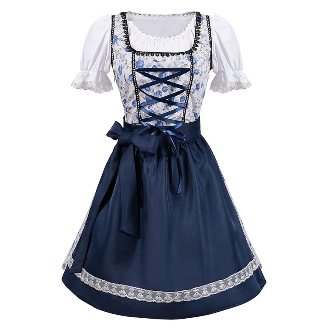 Bavorský dirndl – outfit na Oktoberfest se šněrováním a zástěrou