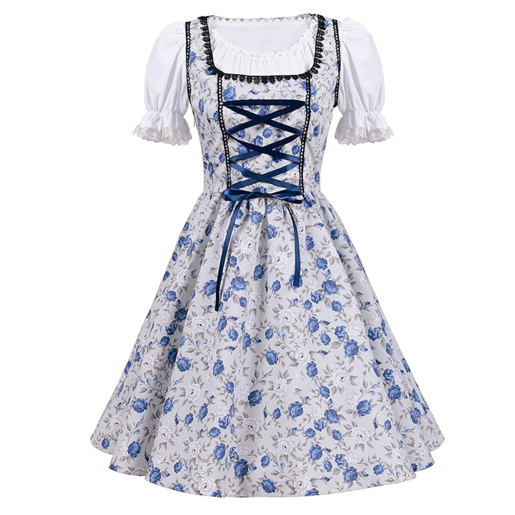 Bavarian Dirndl Dress - Oktoberfest Outfit with Lacing and Apron