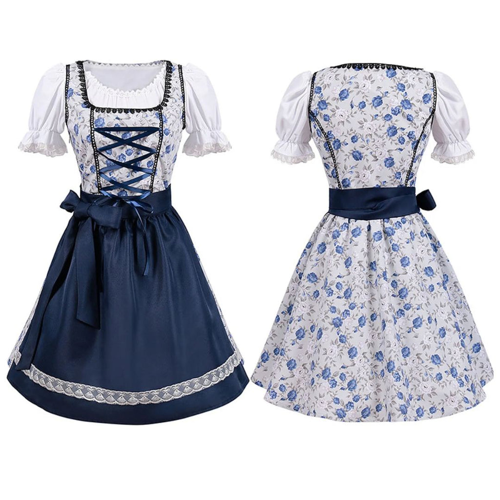 Bavarian Dirndl Dress - Oktoberfest Outfit with Lacing and Apron
