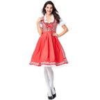 Červené kostkované dirndl šaty – bavorský kostým na Oktoberfest