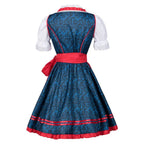 Červené a modré kostkované dirndl šaty – bavorský kostým na Oktoberfest sástěrou