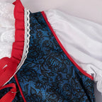 Červené a modré kostkované dirndl šaty – bavorský kostým na Oktoberfest sástěrou