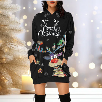 Festive Christmas Hoodie Sweater Cozy Fleece With Fun Print-Sweatshirts-Calora-Black-S-NaLani