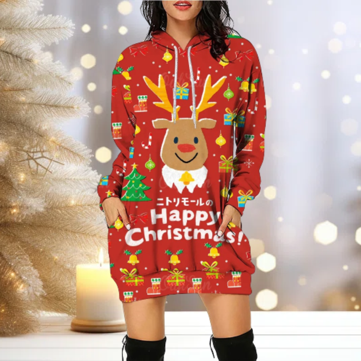 Festive Christmas Hoodie Sweater Cozy Fleece With Fun Print-Sweatshirts-Calora-Orange-S-NaLani