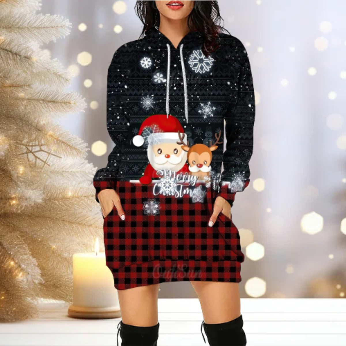 Festive Christmas Hoodie Sweater Cozy Fleece With Fun Print-Sweatshirts-Calora-Black xmas-S-NaLani