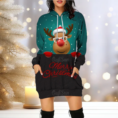 Festive Christmas Hoodie Sweater Cozy Fleece With Fun Print-Sweatshirts-Calora-Green-S-NaLani