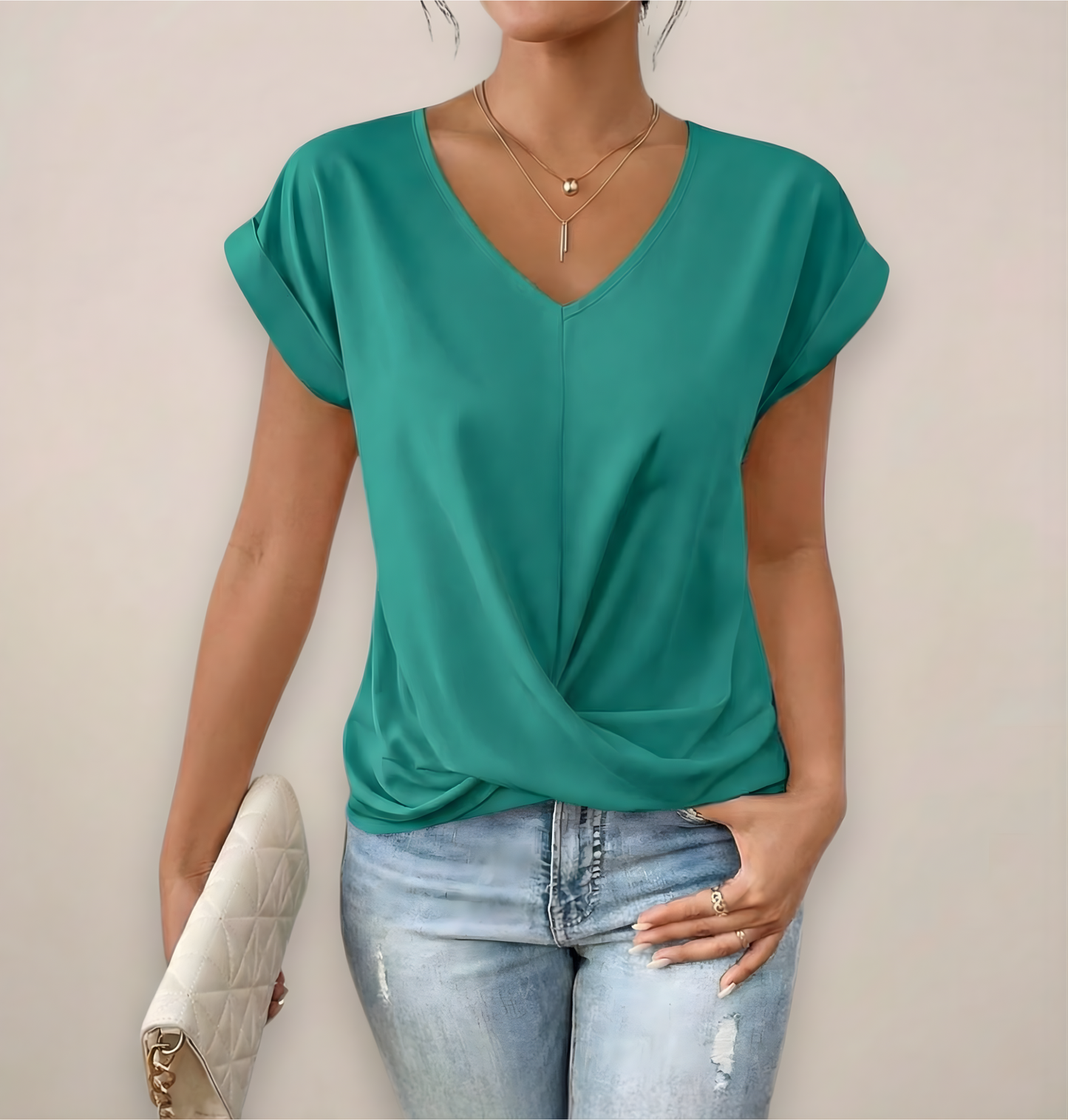 Womens Short Sleeve Twist Front V Neck Top For Spring And Summer