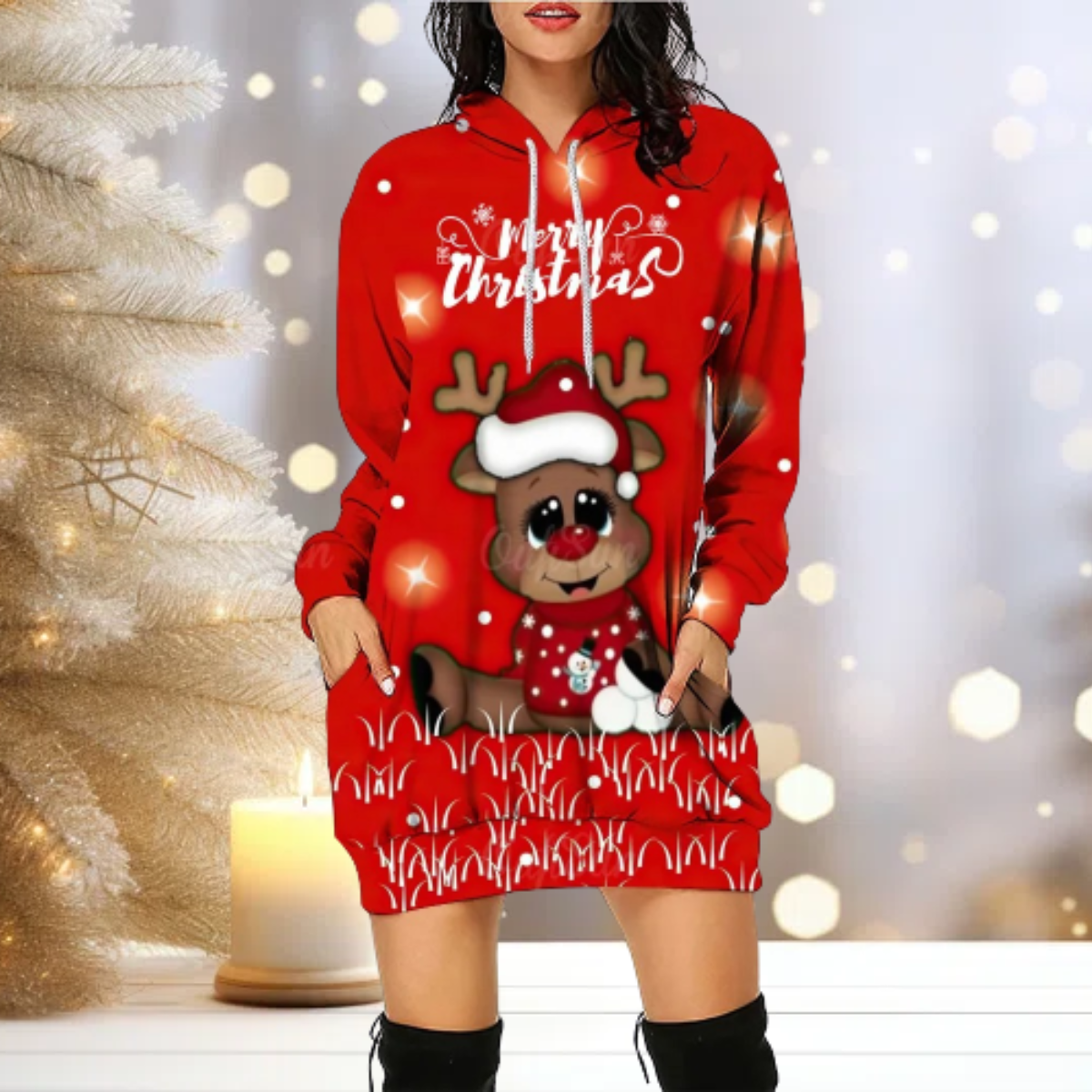 Festive Christmas Hoodie Sweater Cozy Fleece With Fun Print-Sweatshirts-Calora-NaLani