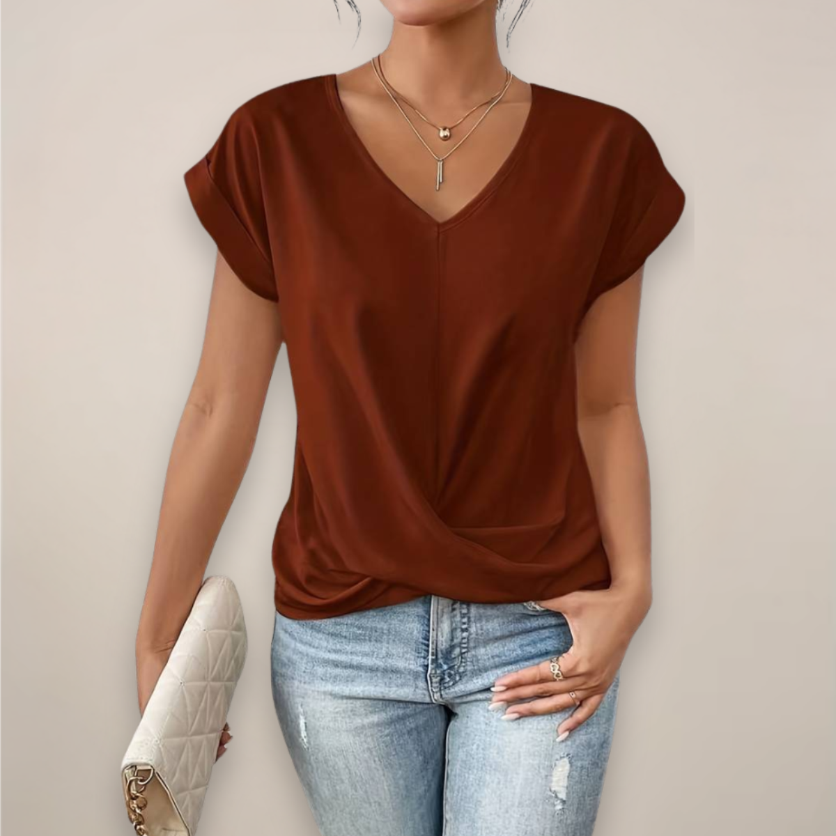 Womens Short Sleeve Twist Front V Neck Top For Spring And Summer