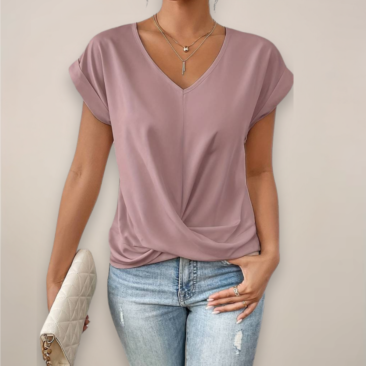 Womens Short Sleeve Twist Front V Neck Top For Spring And Summer