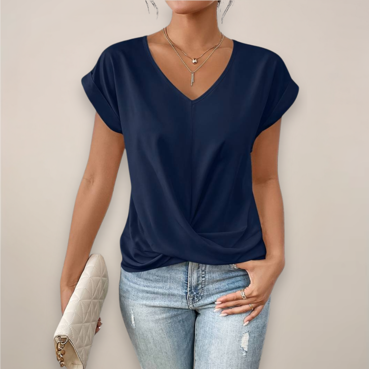 Womens Short Sleeve Twist Front V Neck Top For Spring And Summer
