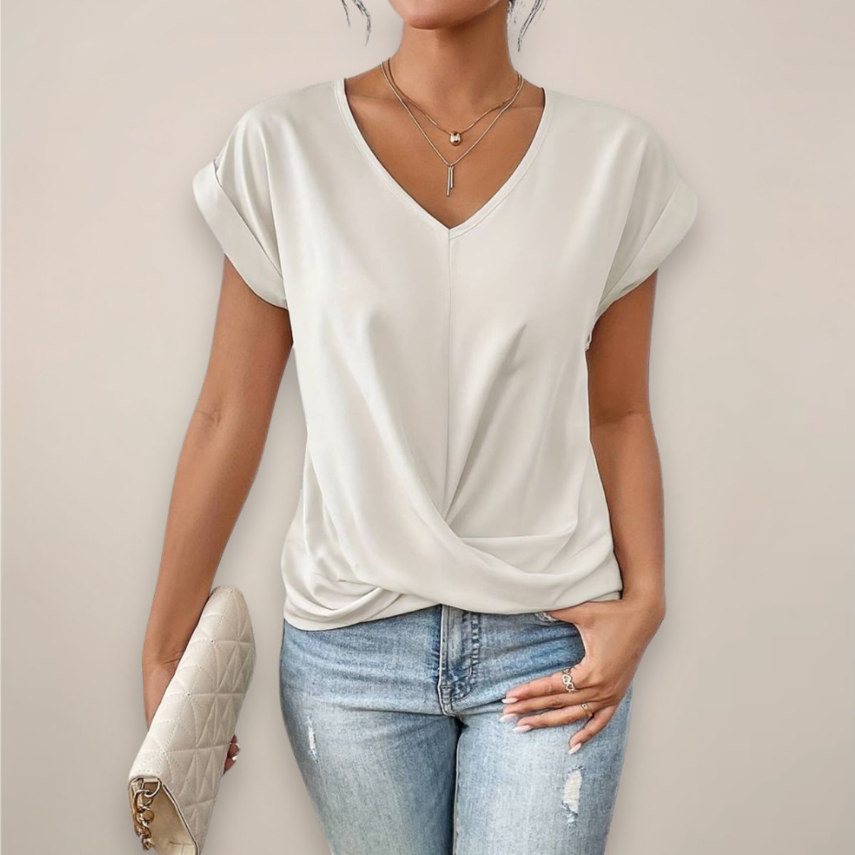 Womens Short Sleeve Twist Front V Neck Top For Spring And Summer
