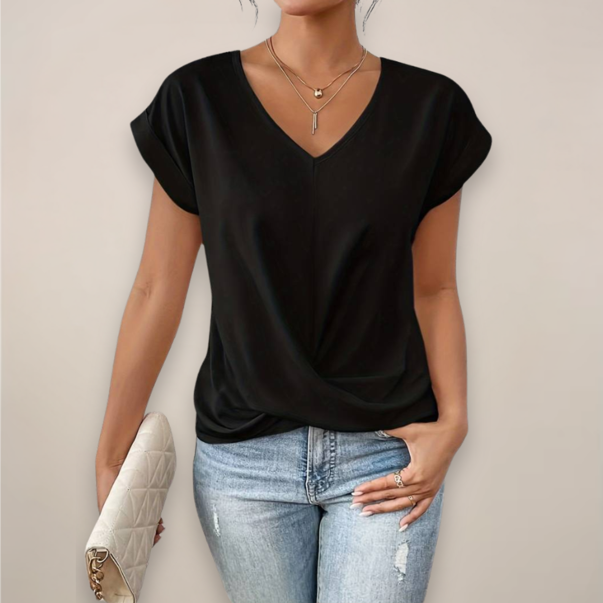 Womens Short Sleeve Twist Front V Neck Top For Spring And Summer