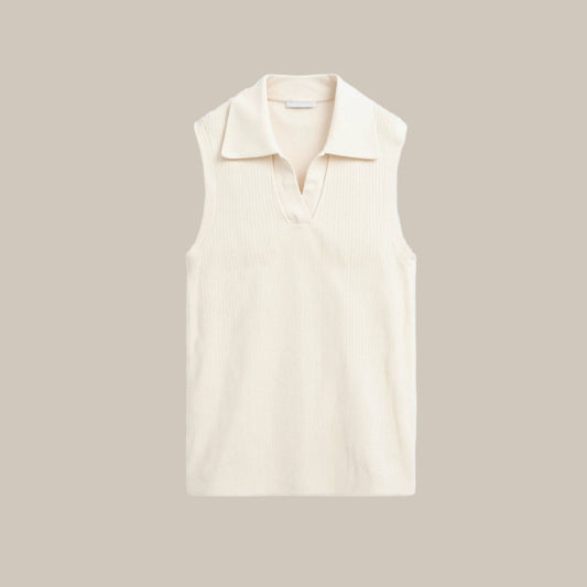 Womens Sleeveless Knit Top With Open Collar V Neck