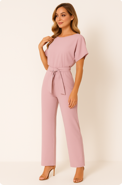 Womens Tie Waist Jumpsuit Short Sleeves For Day To Night Look