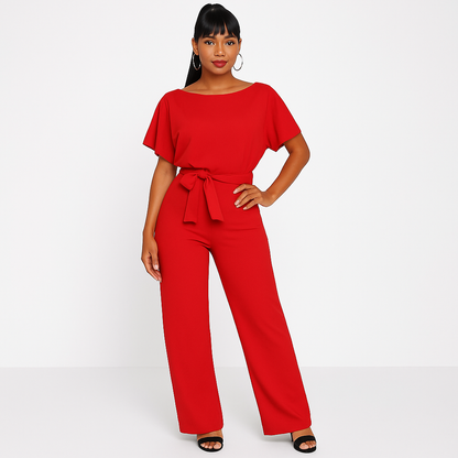 Womens Tie Waist Jumpsuit Short Sleeves For Day To Night Look