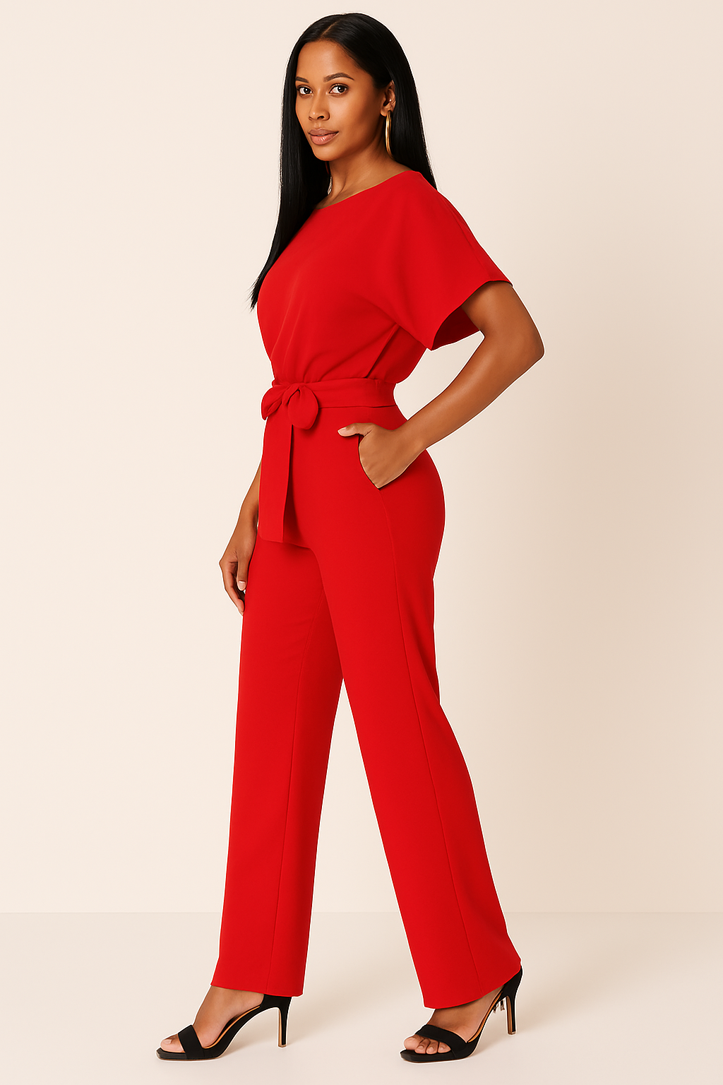 Womens Tie Waist Jumpsuit Short Sleeves For Day To Night Look