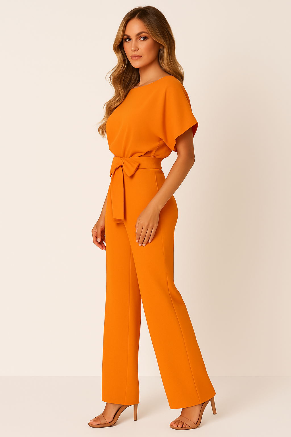 Womens Tie Waist Jumpsuit Short Sleeves For Day To Night Look