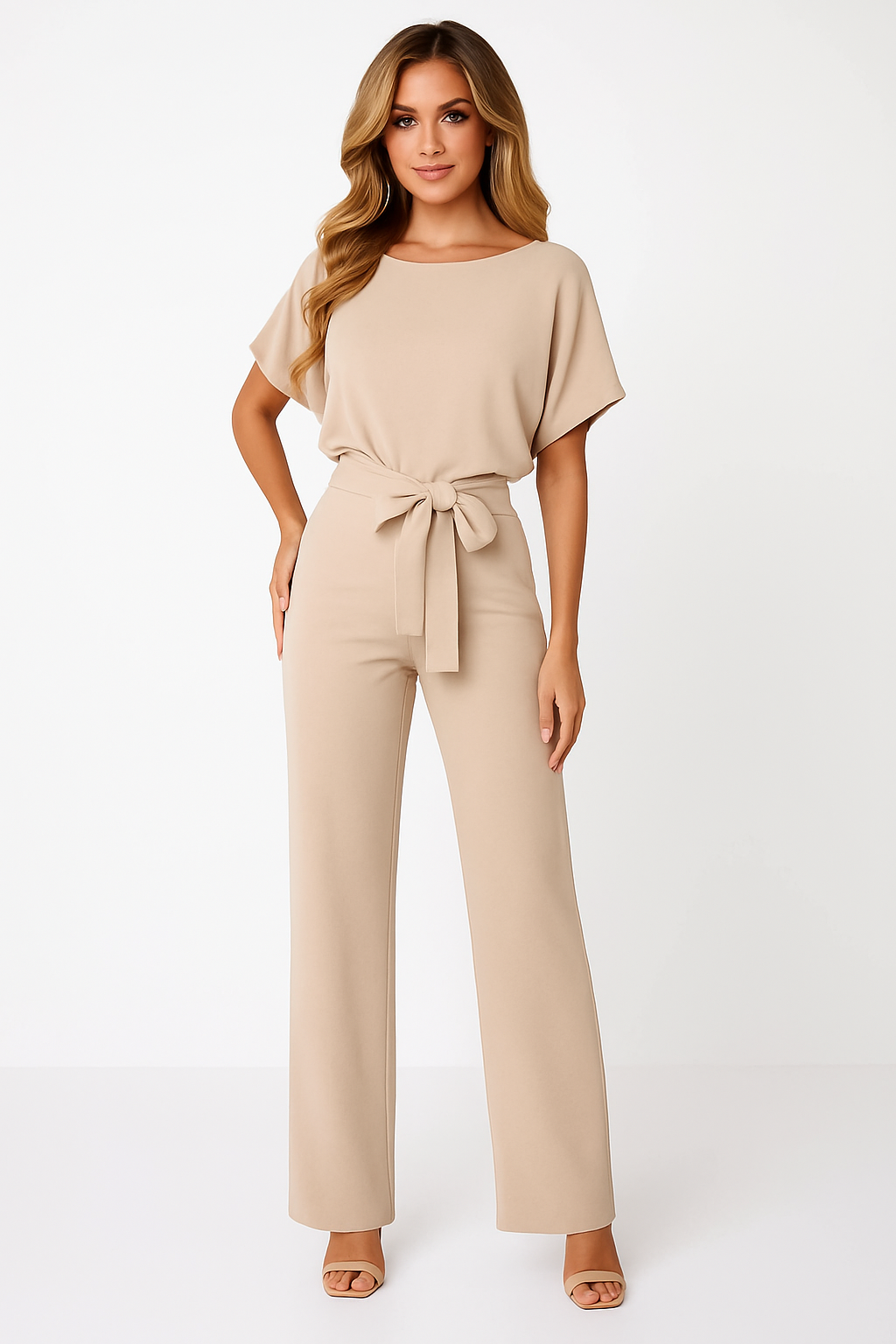 Womens Tie Waist Jumpsuit Short Sleeves For Day To Night Look