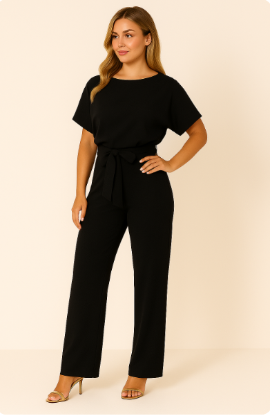 Womens Tie Waist Jumpsuit Short Sleeves For Day To Night Look