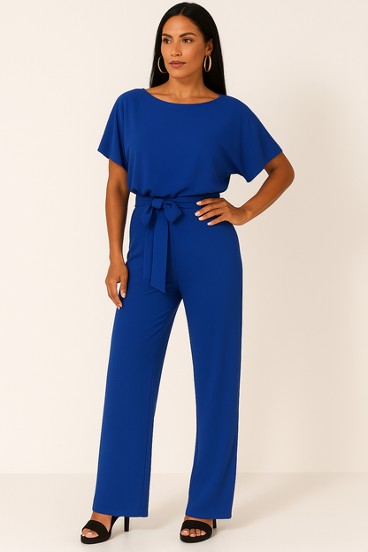 Womens Tie Waist Jumpsuit Short Sleeves For Day To Night Look