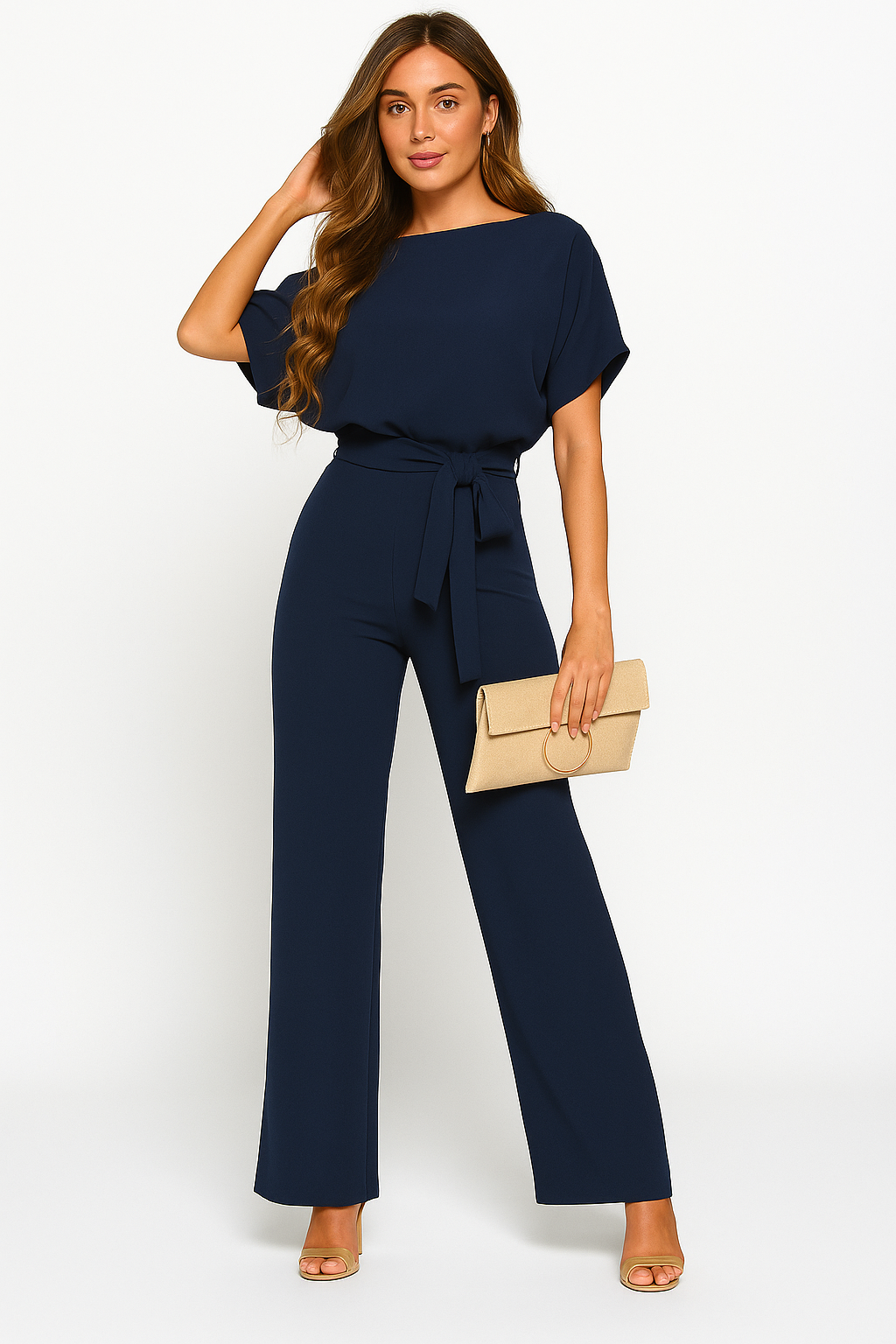 Womens Tie Waist Jumpsuit Short Sleeves For Day To Night Look