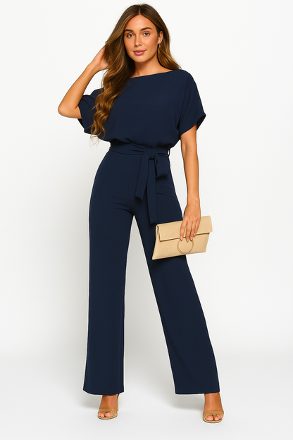 Womens Tie Waist Jumpsuit Short Sleeves For Day To Night Look