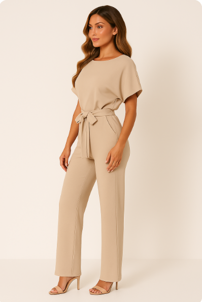 Womens Tie Waist Jumpsuit Short Sleeves For Day To Night Look