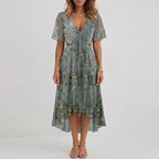 Vestito midi avvolgente da donna con stampa floreale, maniche corte, linea a trapezio, leggero